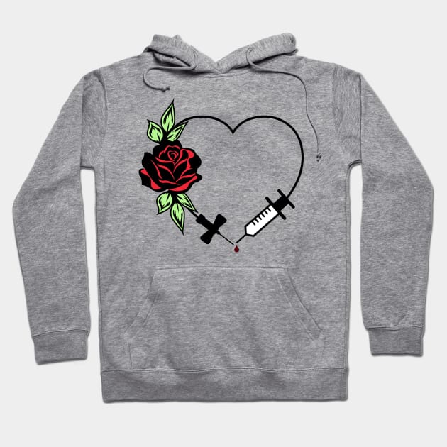 Phlebotomist Appreciation Floral Love Heart with Needle Hoodie by Caty Catherine